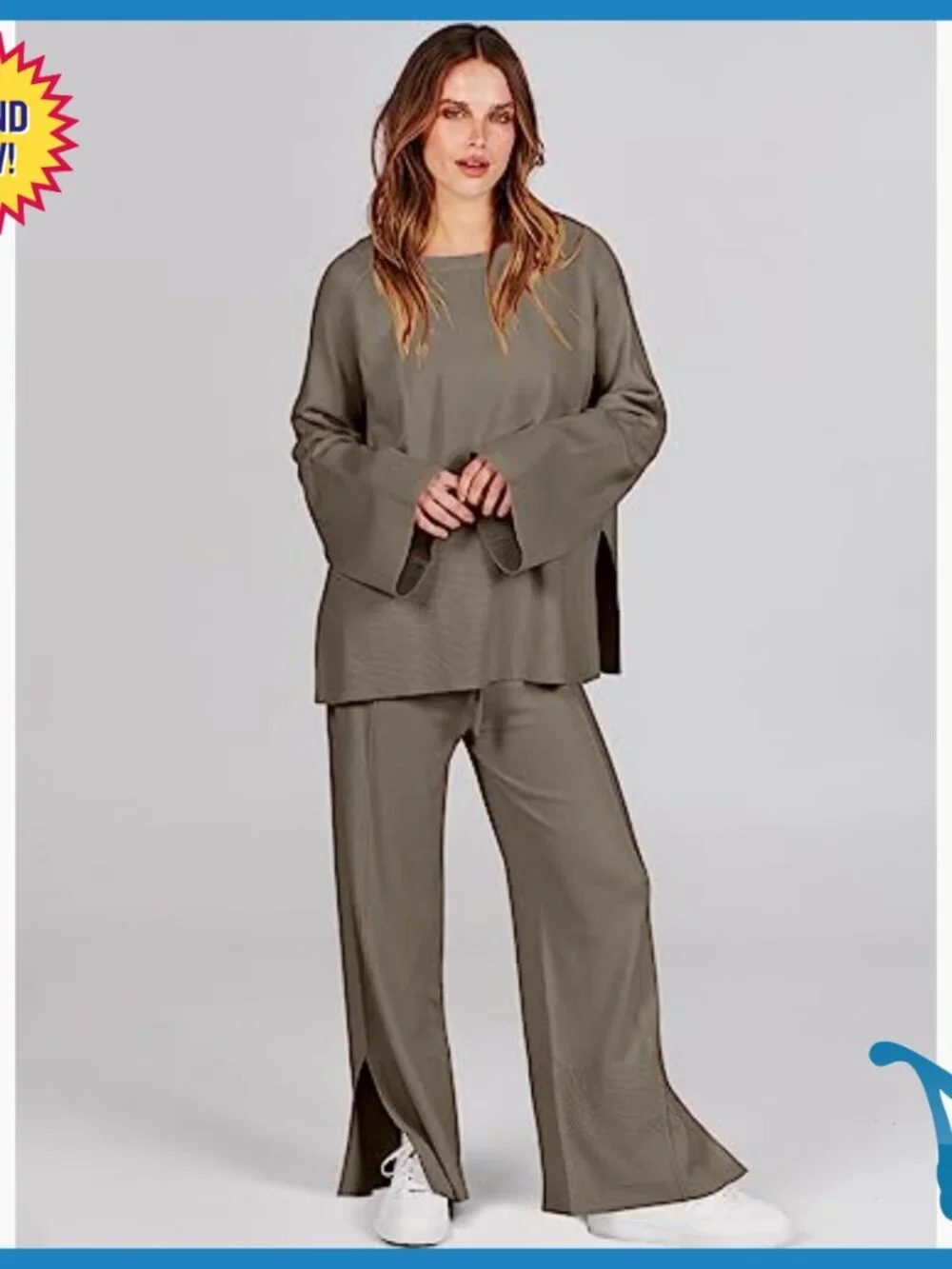 Oversized Knit Sweater Set with Wide Leg Pants Lounge Pajama